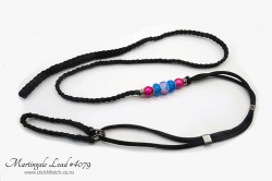Black martingale dog show lead with blue and hot pink beads (Bead Set #079)