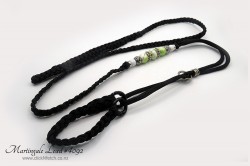 Black martingale dog show lead with green beads (Bead Set #092)