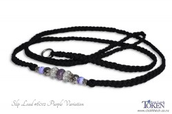 Black plaited dog show slip lead with Purple & Silver beads (Variation of Bead Set #012)