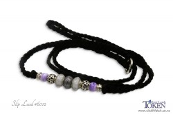 Black plaited dog show slip lead with silver grey beads (Bead Set #012)