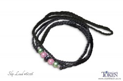 Black plaited dog show slip lead with Bead Set #026