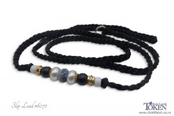 Black plaited dog show slip lead with bead set #071