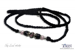 Black plaited dog show slip lead with beads set #087