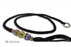 Black roll braided dog show slip lead with beads (Bead Set #055)