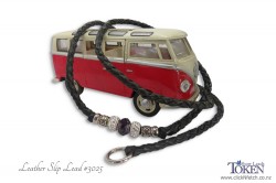 Leather dog show slip lead with beads (Bead Set #025)